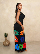 SHEIN BamGleam Women's Floral Print One-Shoulder Off-Shoulder Front Pleated Slim Dress