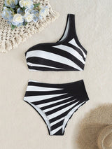 SHEIN Bonvoyette Summer 2 قطعة/المجموعة بكيني لون واحد كتف توب بخصر عالي وشورت سباحة