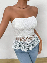 SHEIN Breezaya Ladies Solid Color Lace Bandeau Blouse For Holiday Party Clothes
