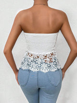 SHEIN Breezaya Ladies Solid Color Lace Bandeau Blouse For Holiday Party Clothes
