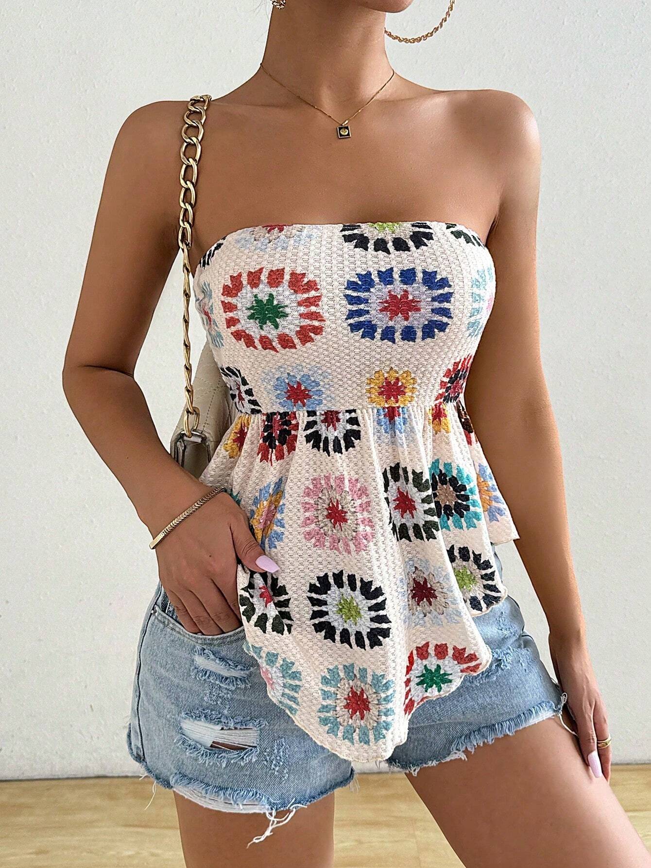 SHEIN Breezaya Waffle Print Knitted Asymmetrical Hem Summer Tank Top
