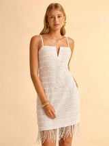 SHEIN CAJUNI Women's Short V-Neck Strap Tassel Sexy Suspender Fringe Dress