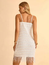 SHEIN CAJUNI Women's Short V-Neck Strap Tassel Sexy Suspender Fringe Dress