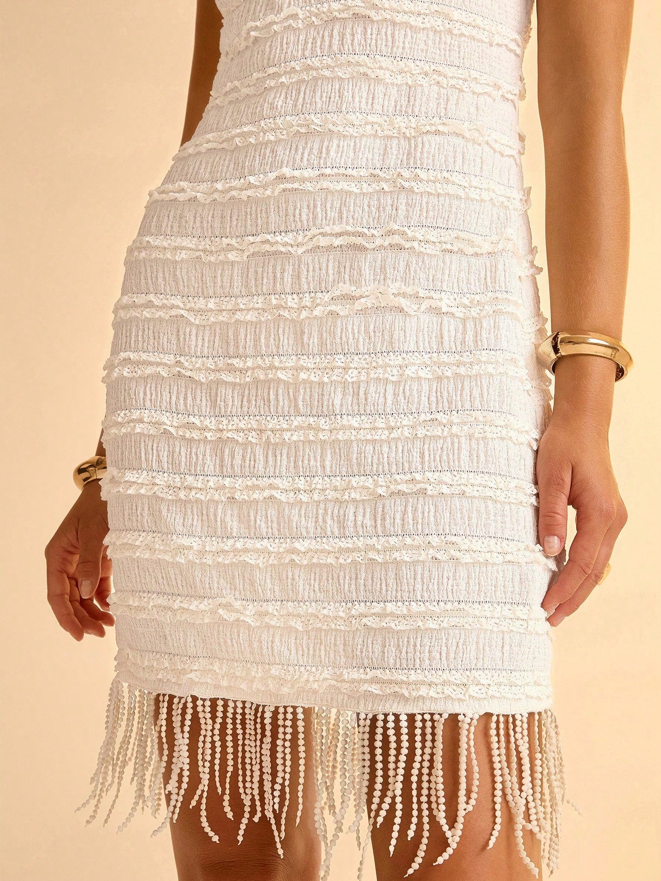 SHEIN CAJUNI Women's Short V-Neck Strap Tassel Sexy Suspender Fringe Dress