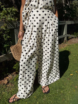 SHEIN Elegant Women's Polka Dot 2-Piece Set, Open Shoulder Wrap Top Paired With Wide-Leg Pants, Summer Bohemian Style, Non-Stretch Fabric White