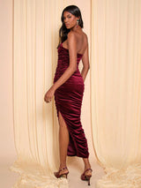 SHEIN COSMINA Women's Plain Color Twist Fold Slit Fitted Long Casual Dress