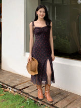 SHEIN Celisse 1pc Women High Thigh Split Floral Print Bodycon Slip Dress