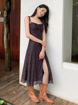 SHEIN Celisse 1pc Women High Thigh Split Floral Print Bodycon Slip Dress