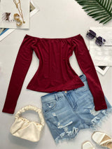 بلوزة نسائية بأكمام طويلة مكشوفة الكتفين من SHEIN ChicMe