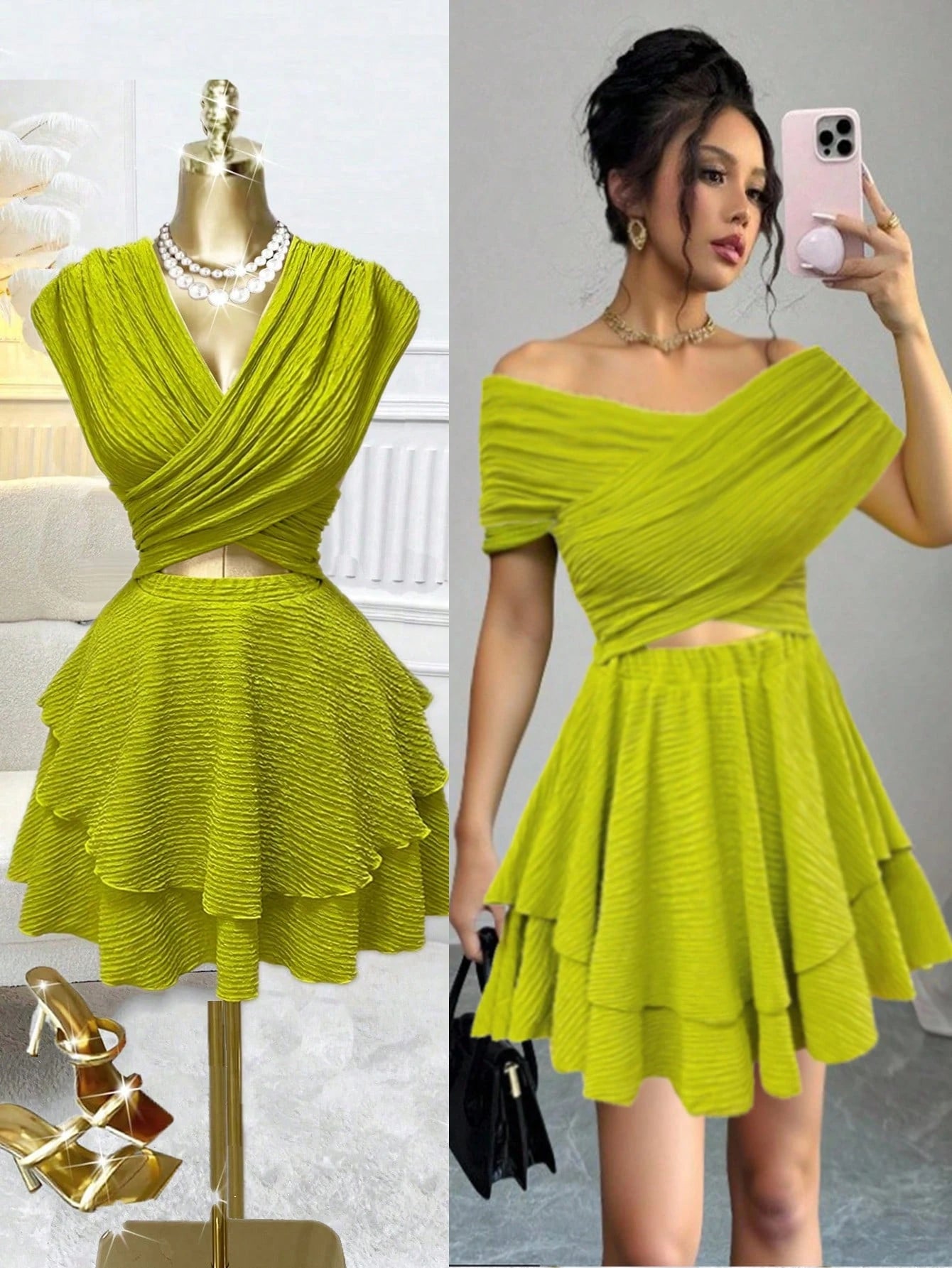 Chiquease Women's Criss-Cross Hollow Out Ruffle Hem Vacation Beach Dress