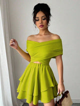 SHEIN Chiquease Women's Criss-Cross Hollow Out Ruffle Hem Vacation Beach Dress