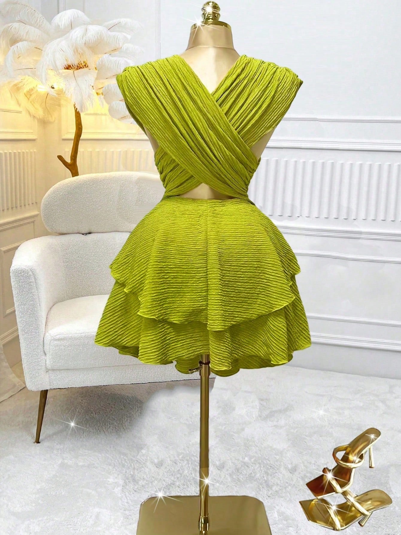 SHEIN Chiquease Women's Criss-Cross Hollow Out Ruffle Hem Vacation Beach Dress