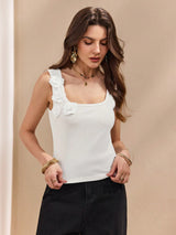 SHEIN Chiquease Women Casual Elegant Solid Color 3D Flower Decorated Tank Top