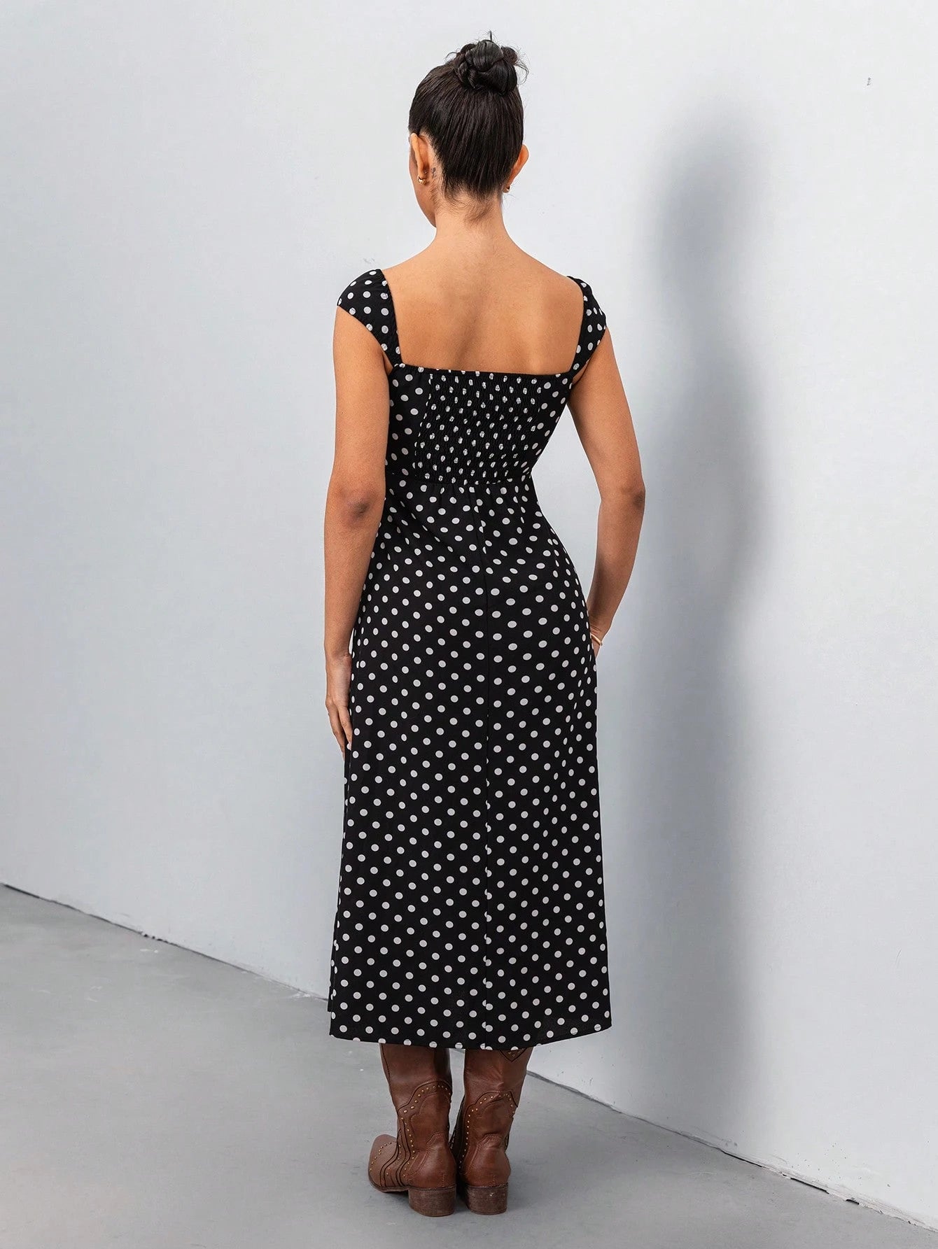 SHEIN Chiquease Women's Black & White Polka Dot Print Minimalist Casual Dress