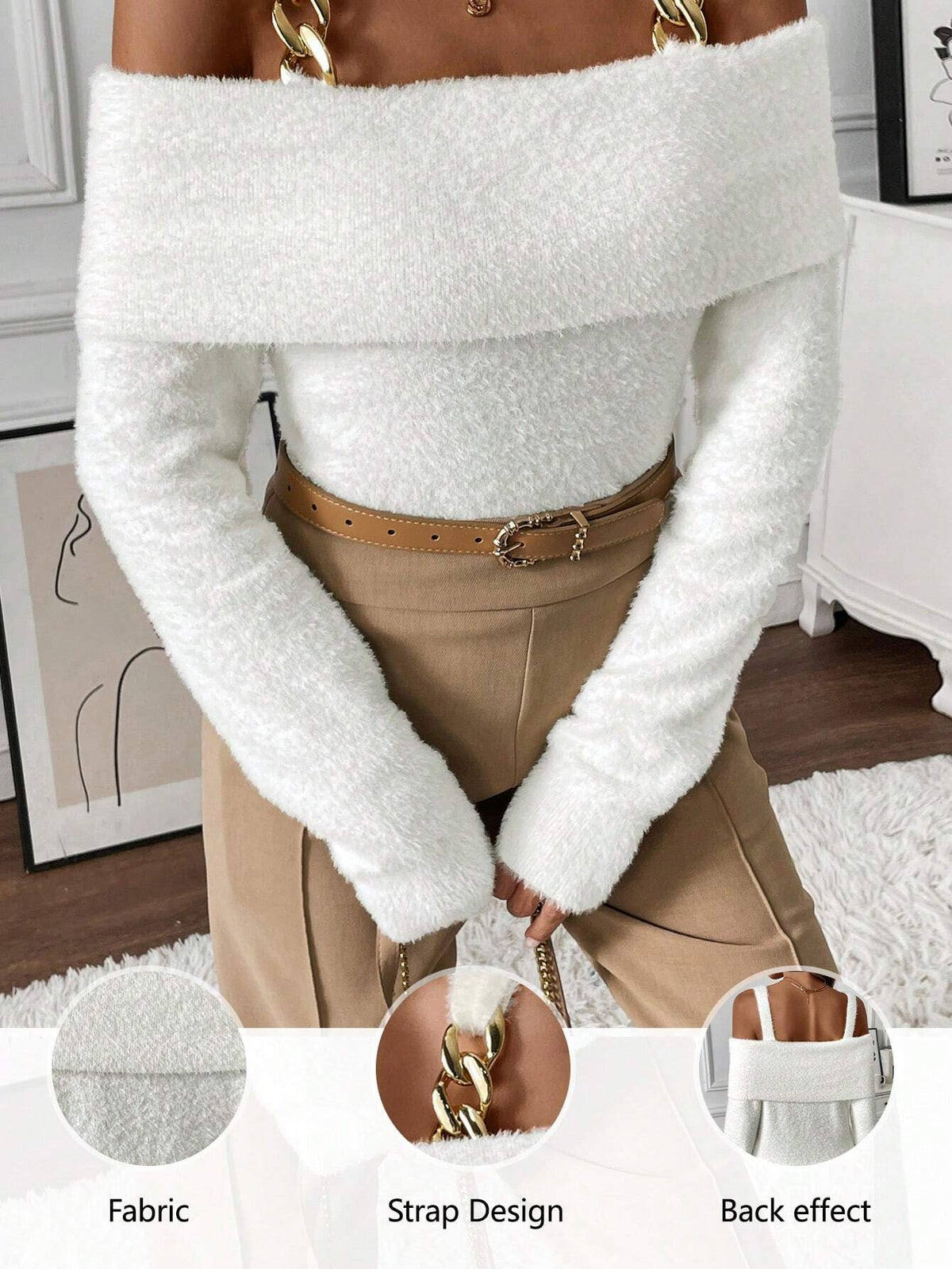 SHEIN Chiquease كنزة نسائية أنيقة ناعمة بأكمام طويلة بدون أكمام وبدون ظهر