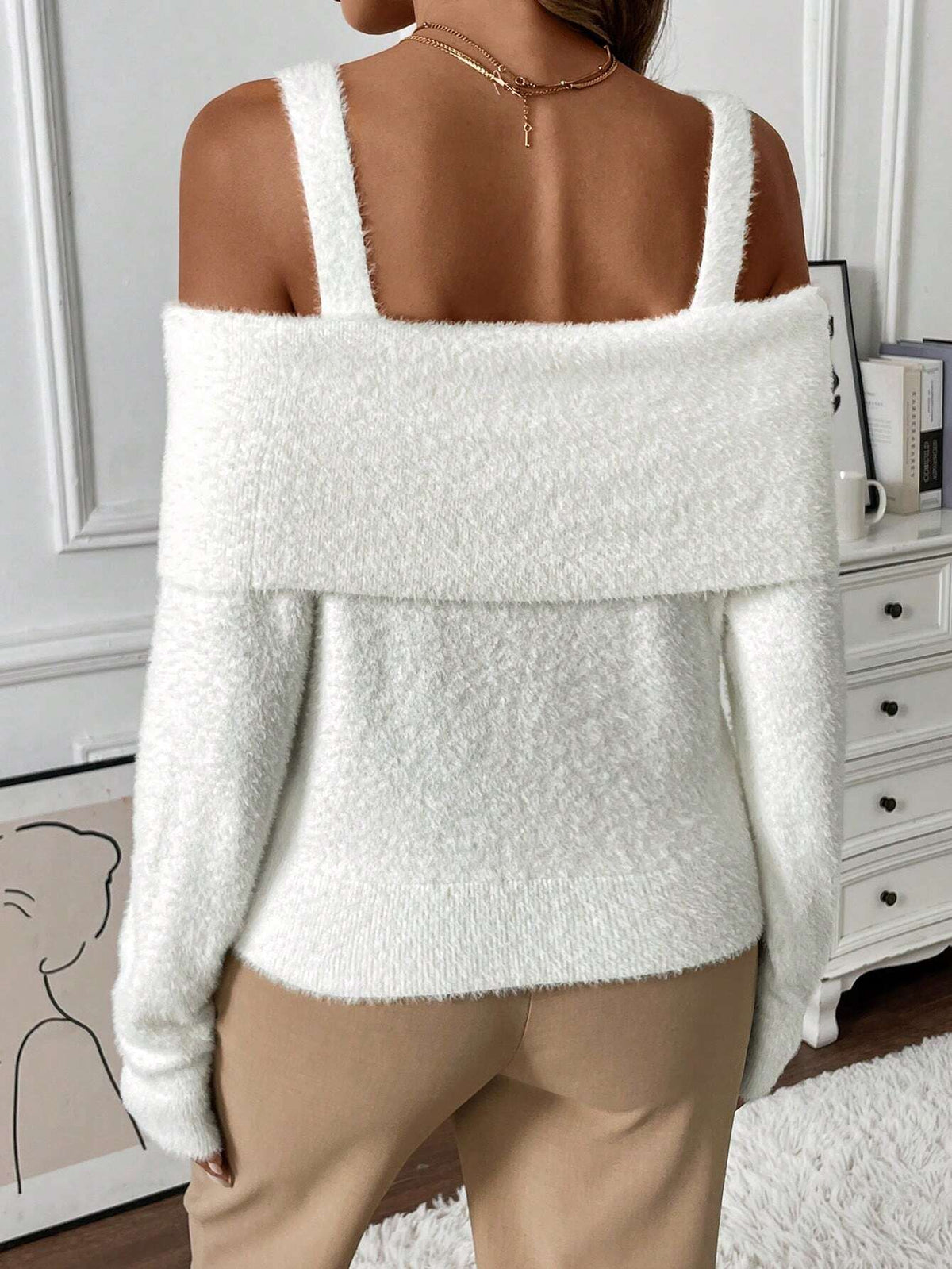 SHEIN Chiquease كنزة نسائية أنيقة ناعمة بأكمام طويلة بدون أكمام وبدون ظهر