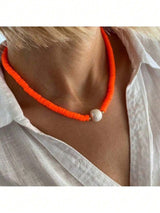 SHEIN 1PCS Colorful Soft Clay Necklace, Pearl Necklace