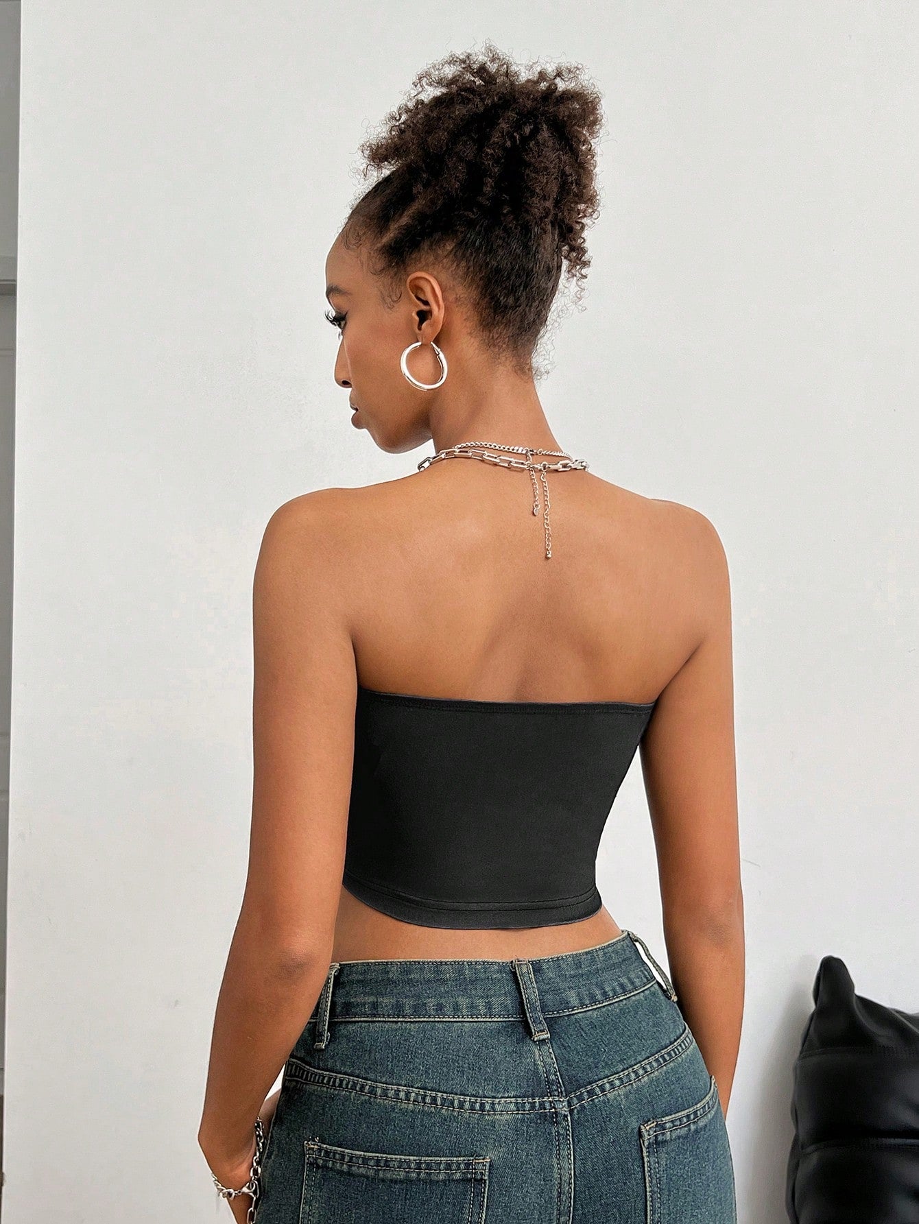 SHEIN Coolane Women's Summer Streetwear Casual Sport Ricing Game Day Number Pattern Number Pattern Black Off The Shoulder Ruffle Tube Top