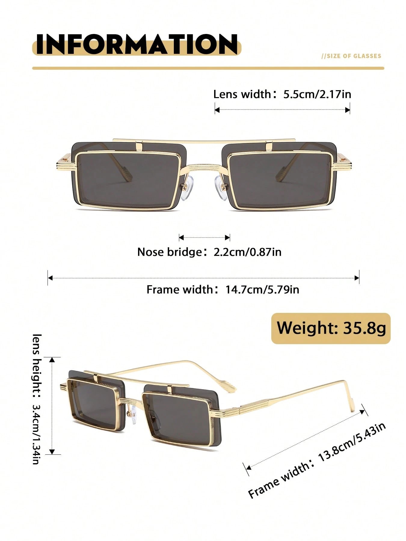 SHEIN Cyberpunk Double-Layer Square Metal Sunglasses