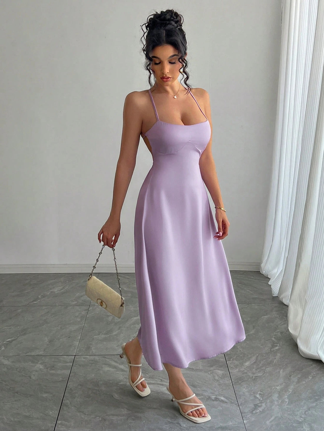 SHEIN DAZY Women's Elegant Sexy Crisscross Back Spaghetti Strap Dress Summer Prom Dress - view 2
