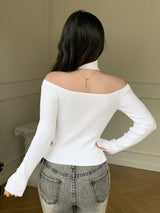 SHEIN DAZY Women's Open Shoulder Fitted Sweater, Autumn New Arrival