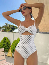 SHEIN DAZY Women's Summer Beach Polka Dot Print Cutout Design Spaghetti Strap One-Piece