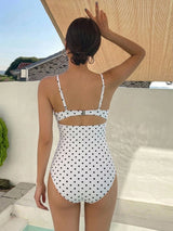 SHEIN DAZY Women's Summer Beach Polka Dot Print Cutout Design Spaghetti Strap One-Piece