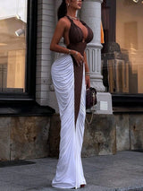 فساتين شي إن من تصميم دوتشيو، بألوان متناسقة، بياقة على شكل حرف V، وحافة خلفية بتصميم ذيل السمكة، أنيقة