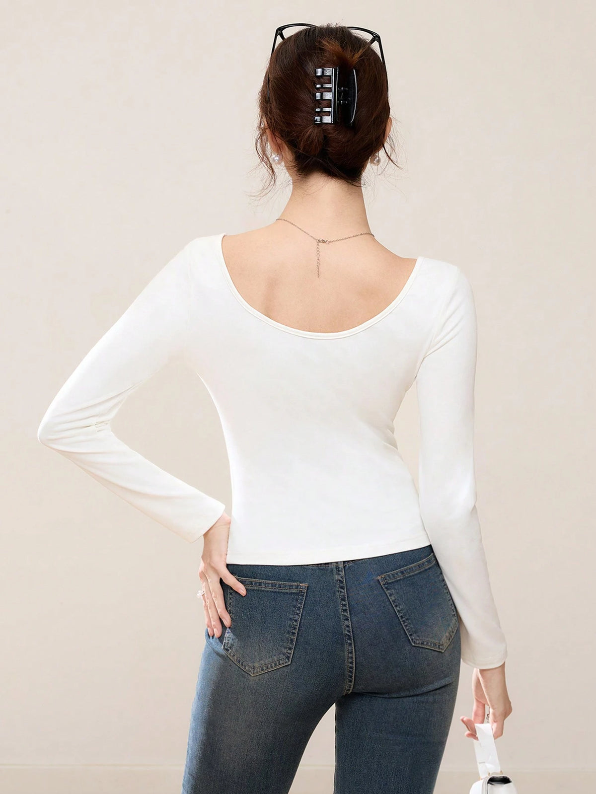 SHEIN EastFlair Women's Elegant Long Sleeve Fitted T-Shirt With Floral Applique