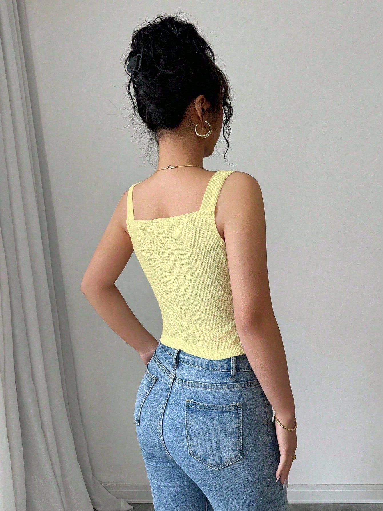 SHEIN Elenzga 2025 Spring & Summer New Fashion Casual Slim Fit V-Neck Sling Tank Top