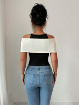 SHEIN Elenzga Elegant Colorblock Knot Halter Bodysuit For Women