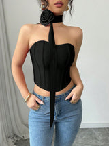 SHEIN Elenzga Rose Floral Cropped Top, Ideal For Dates, Valentine's Day & Casual