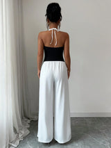 SHEIN Elenzga Sleeveless Halter Ruched Colorblock Elegant & Romantic Jumpsuit