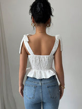 SHEIN Elenzga White Jacquard Cropped Lace-Up Top