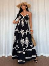 SHEIN Elenzga Women's Bohemia Style V-Neck Sleeveless Floral Print Ruffled Waist A-Line Dress