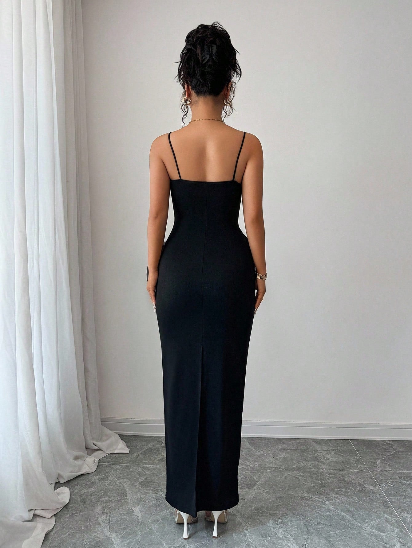 SHEIN Elenzga Women's Fitted Elegant Unique 3D Floral Ruffle Hem Dress