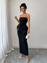 SHEIN Elenzga Women's Fitted Elegant Unique 3D Floral Ruffle Hem Dress