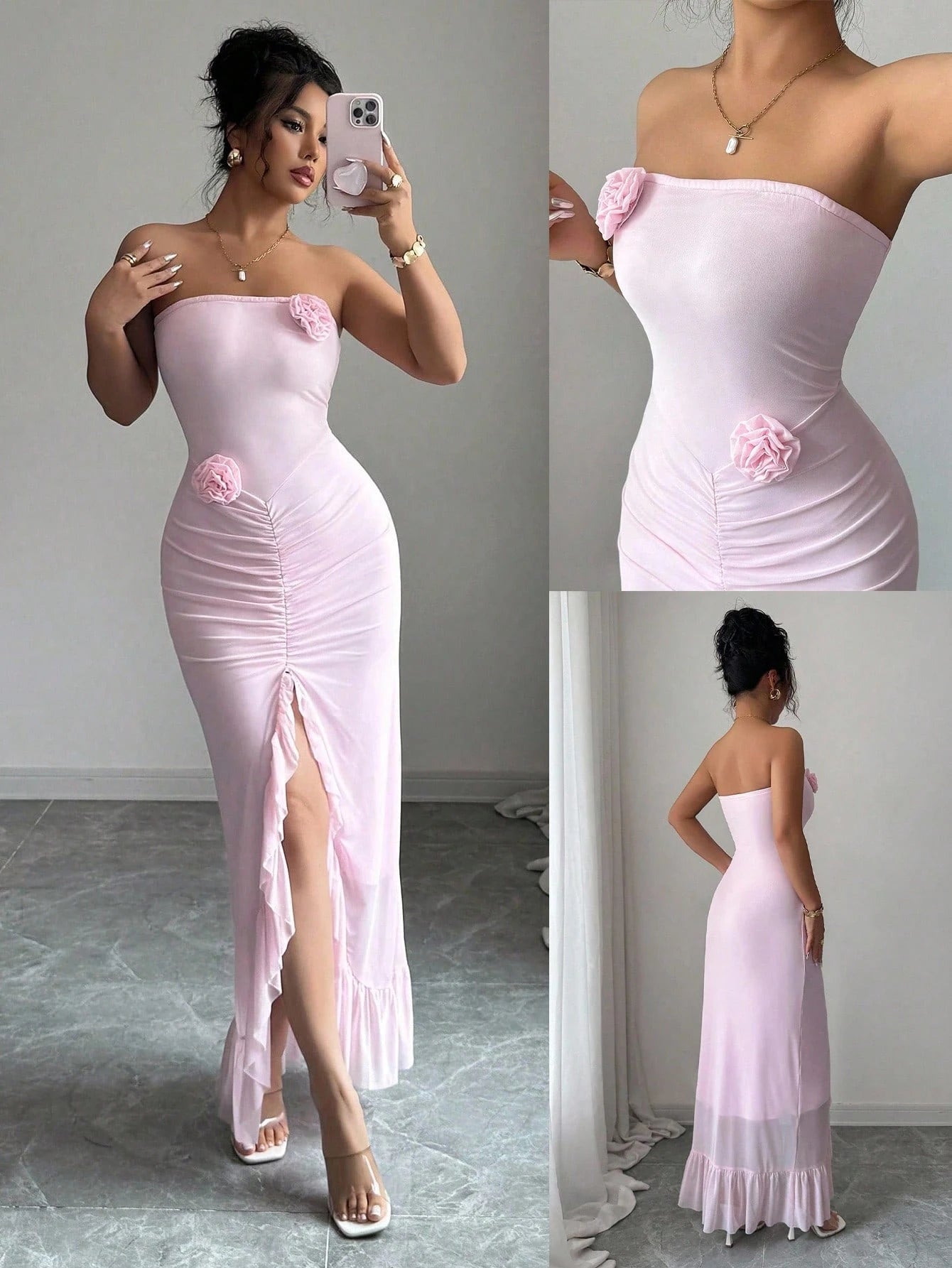 SHEIN Elenzga Sexy Strapless Waist-Cinched Sleeveless Vintage Elegant Midi Dress