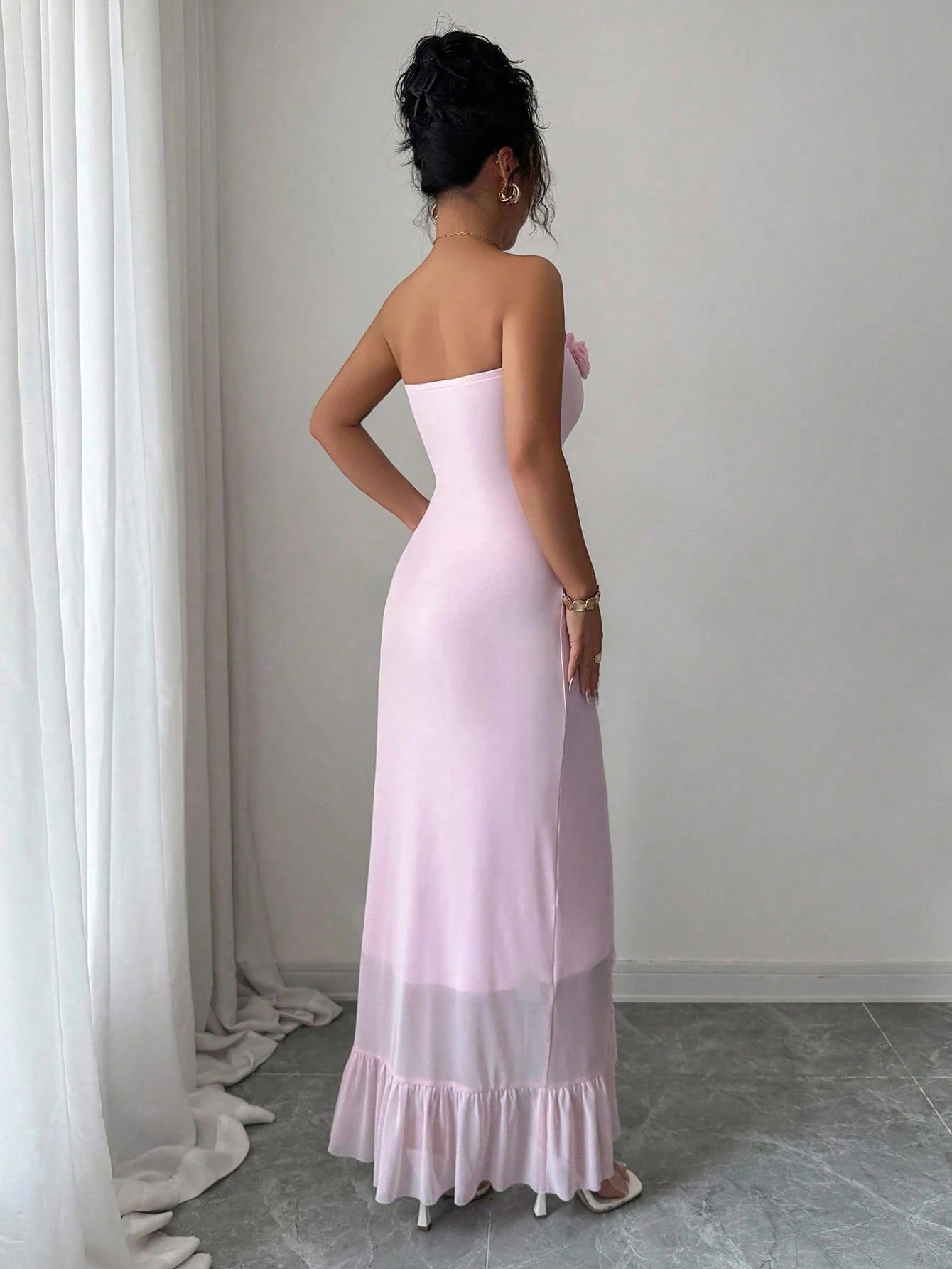 SHEIN Elenzga Sexy Strapless Waist-Cinched Sleeveless Vintage Elegant Midi Dress