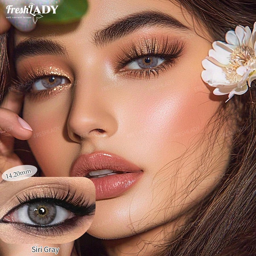 SHEIN FRESH LADY 1 Pair Olive Green Contact Lenses, Subtle Mixed Eyes