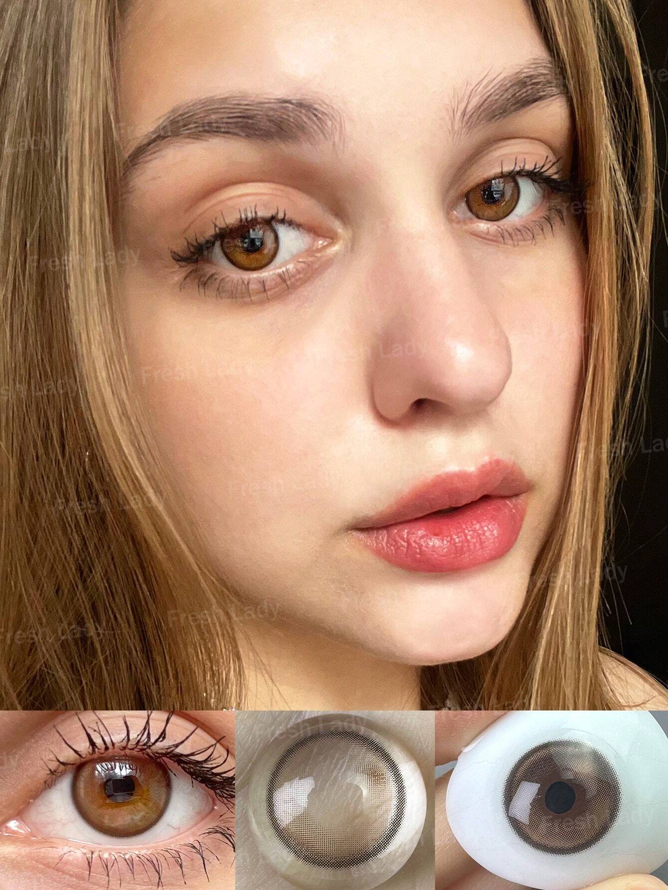 SHEIN FRESH LADY 1 Pair Super Natural Light Brown Eye Contacts Soft Contact Lens