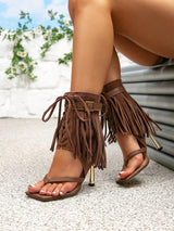 SHEIN Fall/Winter Women's High Heel Bohemian Tassel Sandals