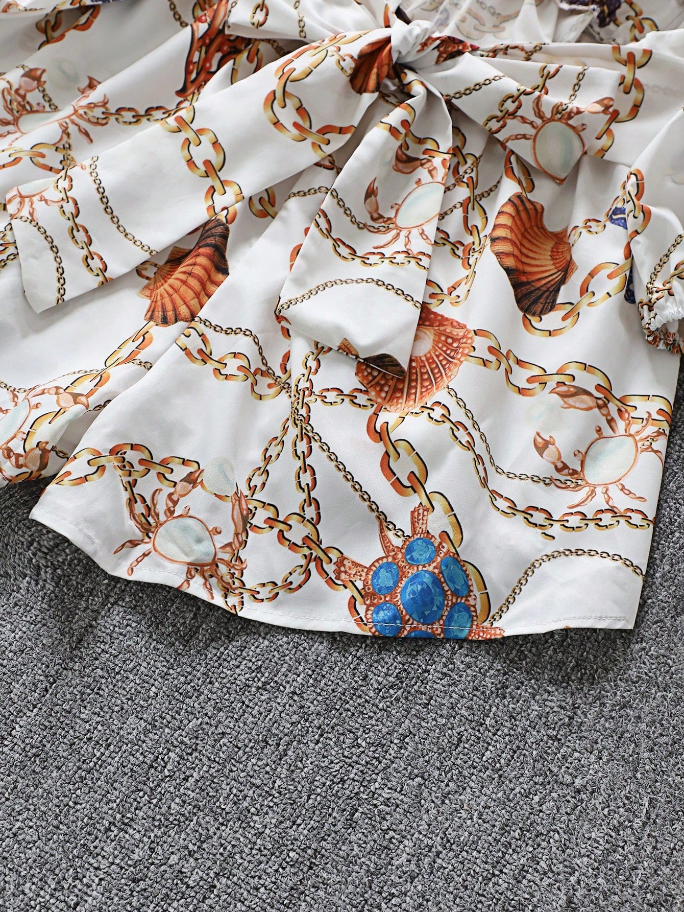 SHEIN Fashionable Flower Random Print V-Neck Long Sleeve Jumpsuit