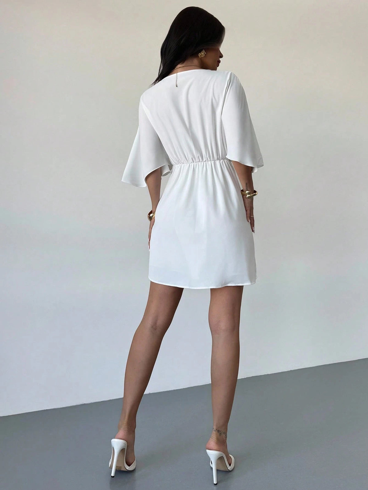 SHEIN Firerie Women's Elegant Minimalist Casual Vacation Daily Commute White Mini Dress