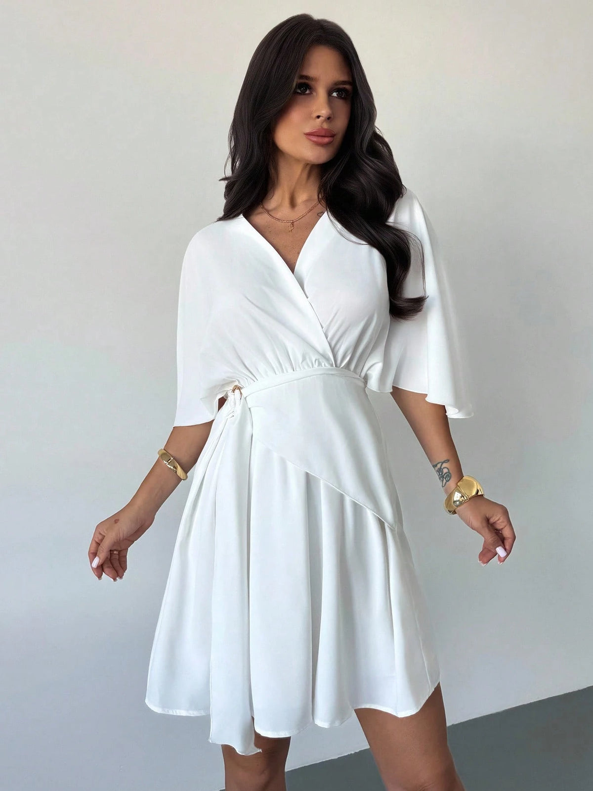 SHEIN Firerie Women's Elegant Minimalist Casual Vacation Daily Commute White Mini Dress