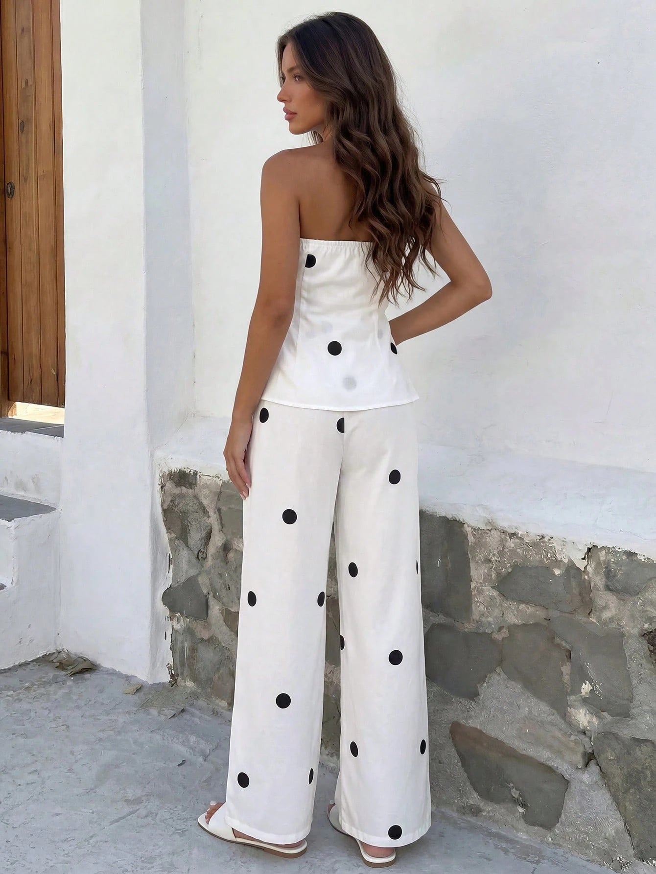 SHEIN Firefly فستان نسائي أبيض منقط بالأسود، للصيف، كاجوال، للعطلات، والإجازات