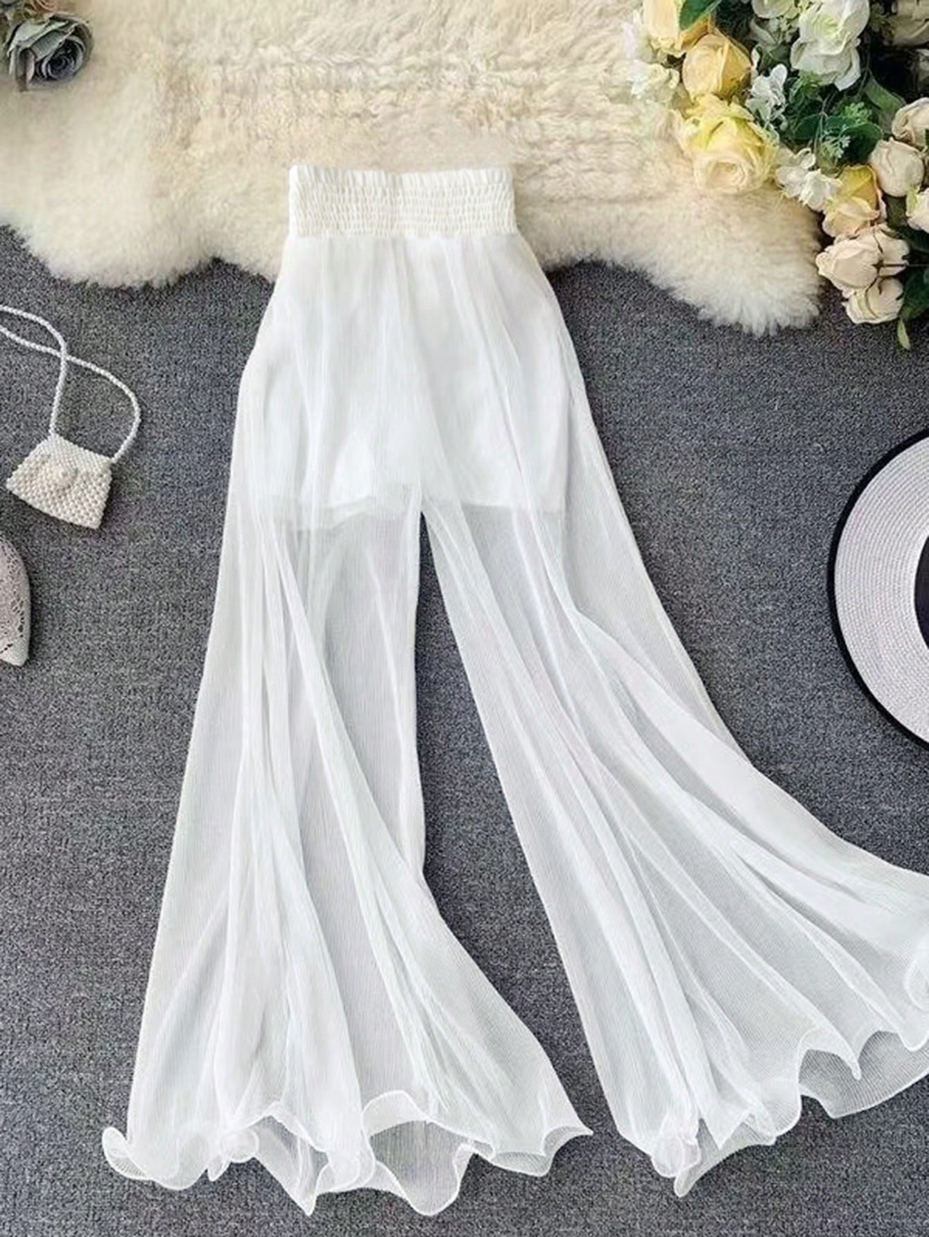 SHEIN Franclia Gothic Romantic Ruffled Hem Pants, Minimalist And Fashionable, Suitable For Summer Fall Cloth For Women