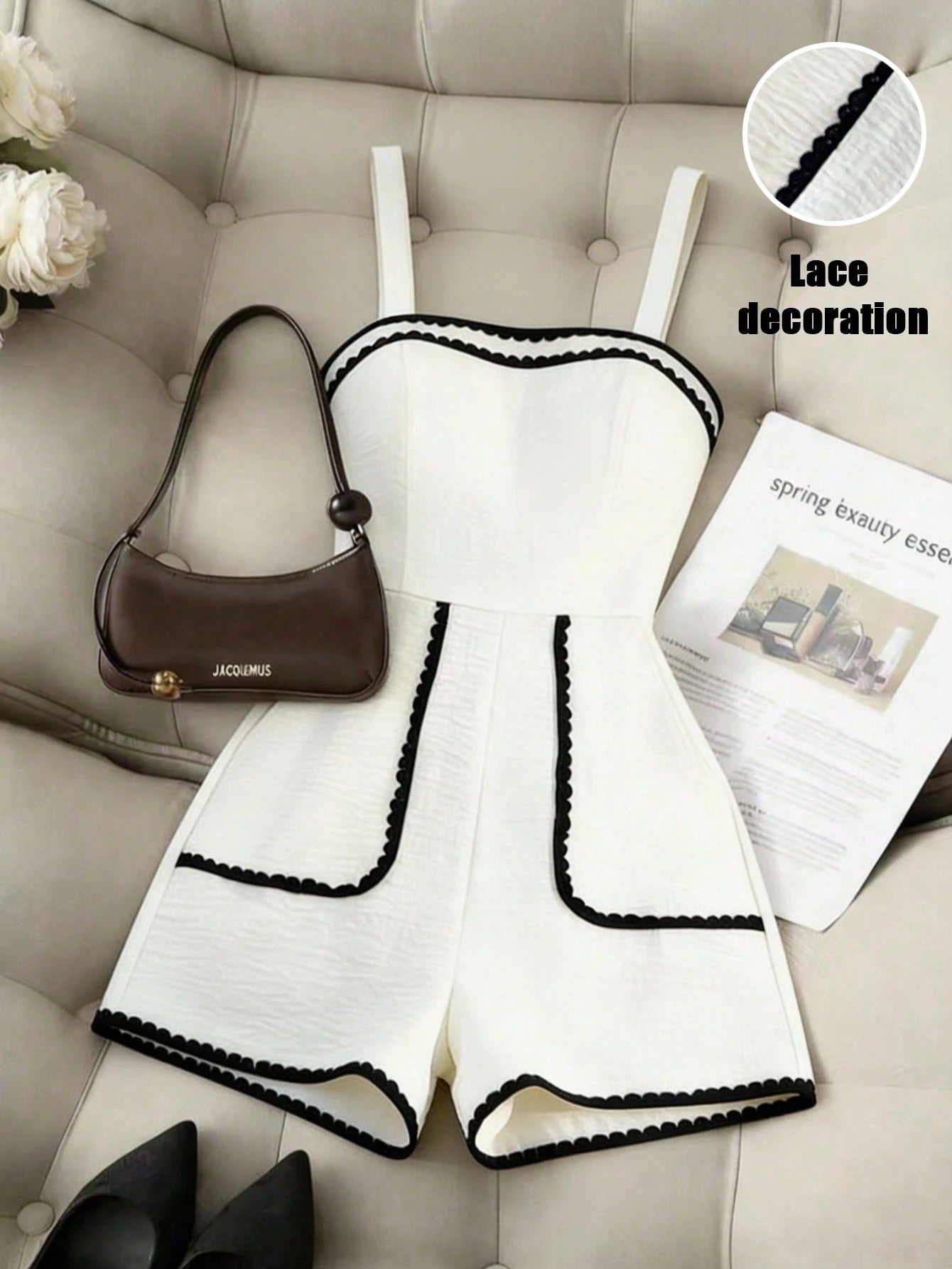 SHEIN Franclia Women's White And Black Contrast Romper
