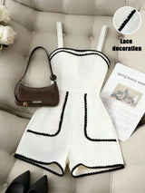 SHEIN Franclia Women's White And Black Contrast Romper