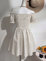 SHEIN Glamine Charm Off Shoulder Polka Dot Ruffle Mini Dress
